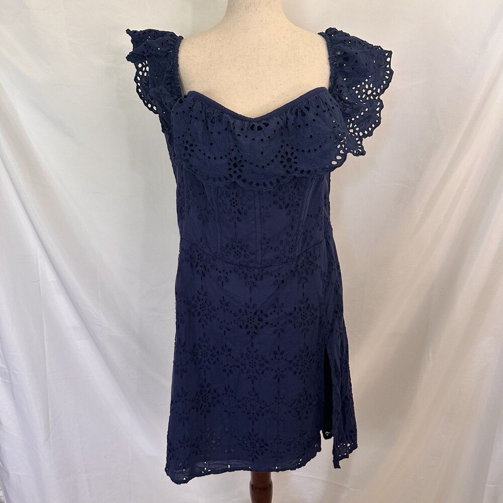 Corset Story Blue Eyelet Off the Shoulder Dress Womens 38" Bust XL Cottagecore